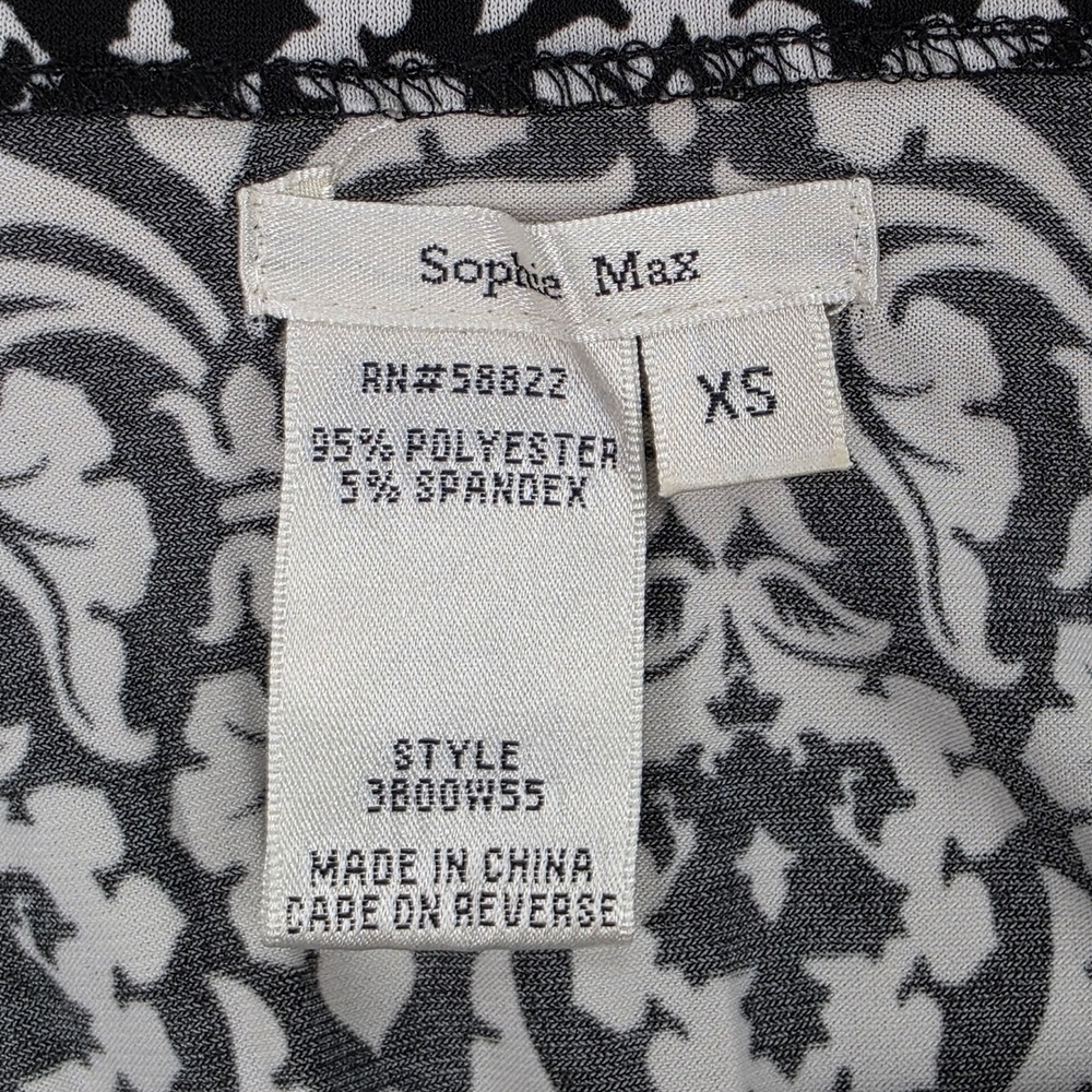 Sophie Max Black White Damask Empire Waist Dress Orange Border XS - Picture 5 of 6